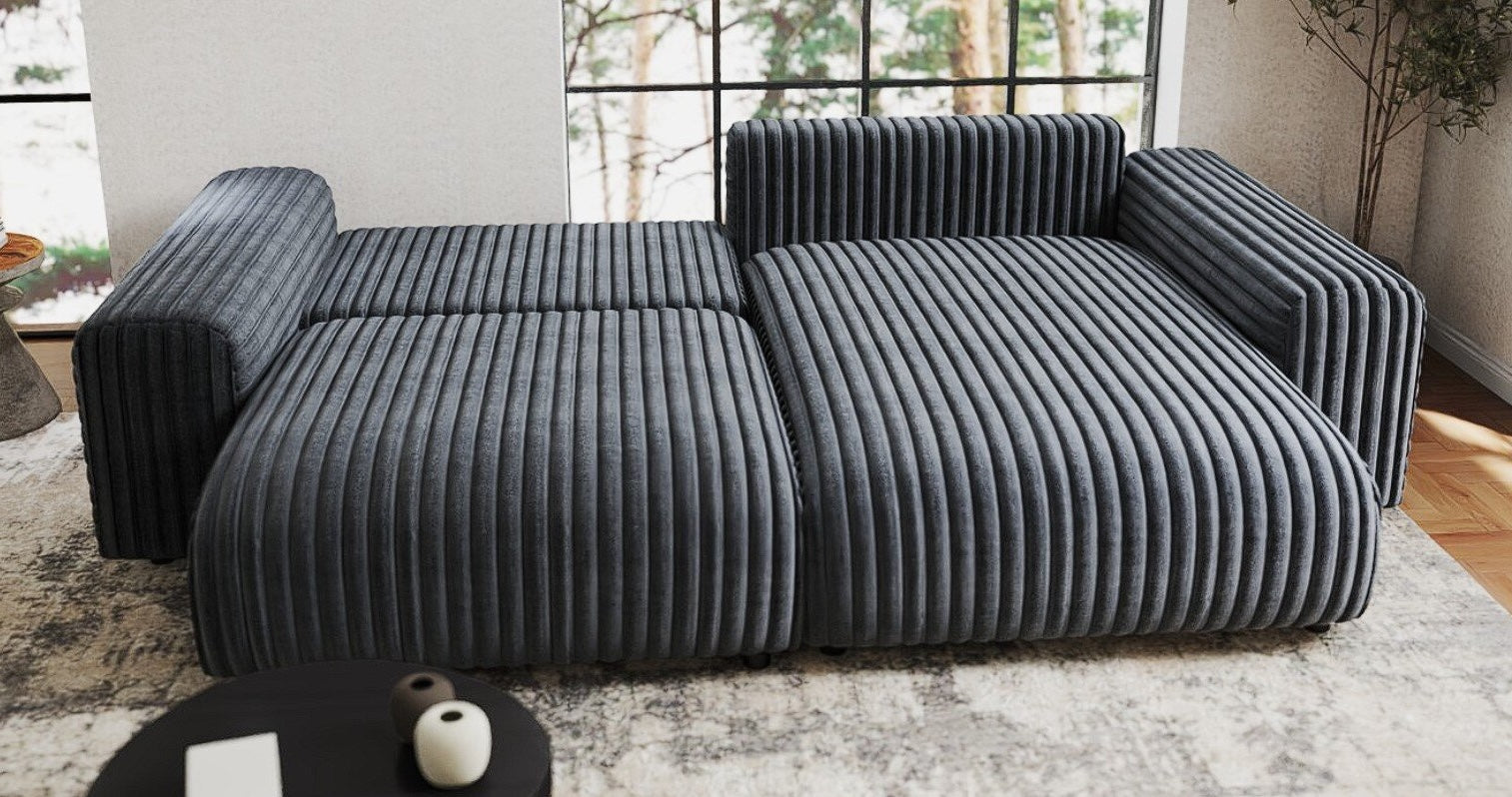 Colțar extensibil dumonde cu ladă de depozitare si sezut confortabil din spuma HR, Sarina Ambience Gri 255x168 cm II