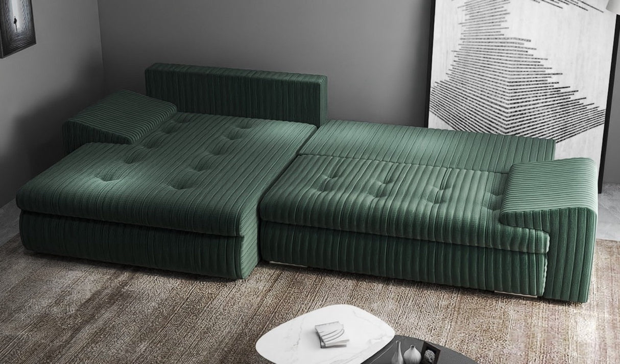 Colțar extensibil dumonde cu ladă de depozitare si sezut confortabil din spuma HR, Leonardo Ambience Verde 255x193 cm