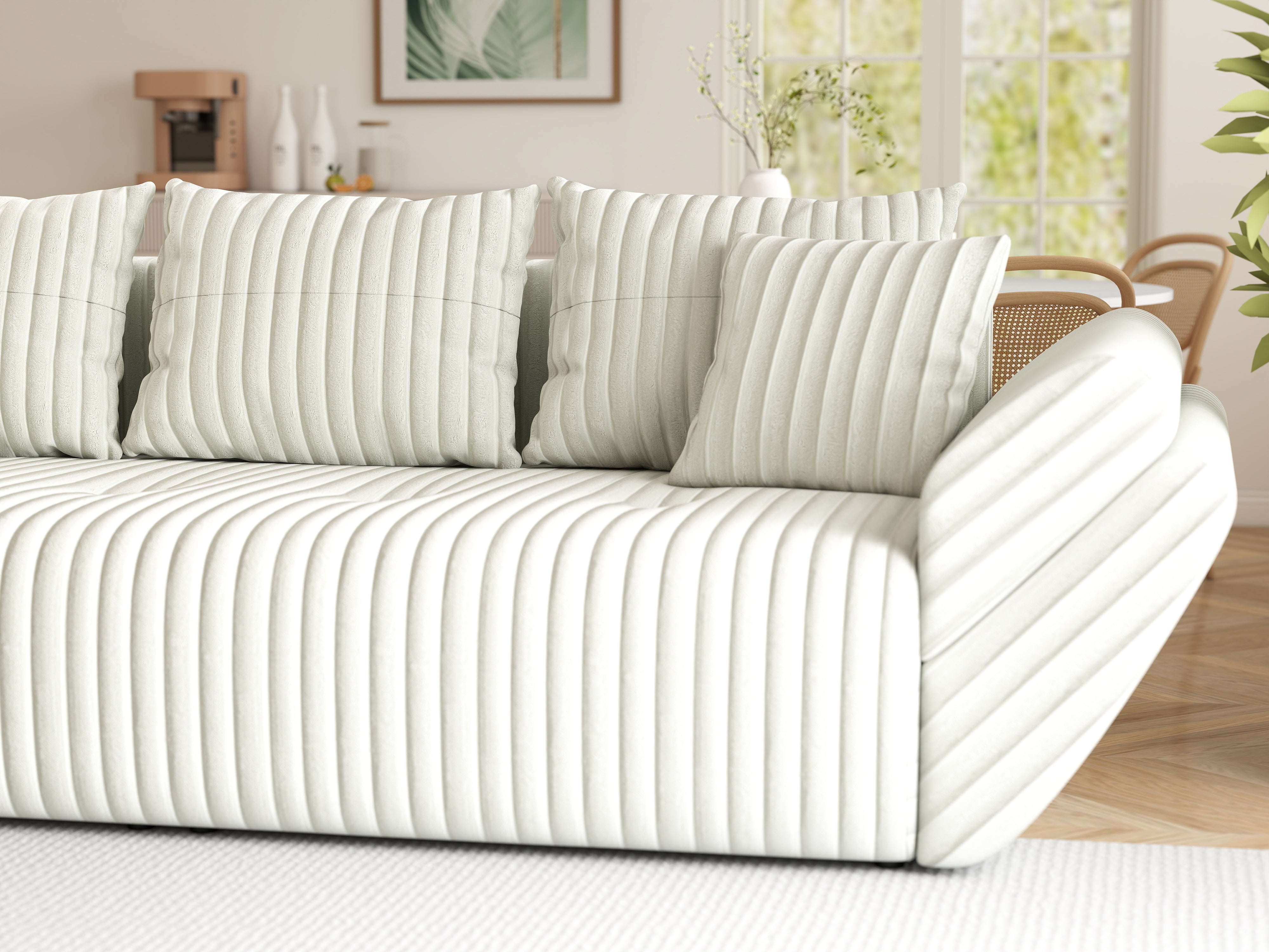 Canapea extensibilă dumonde cu ladă de depozitare si sezut confortabil din spuma HR, Berlin Ambience White 250x100 cm Fabrica
