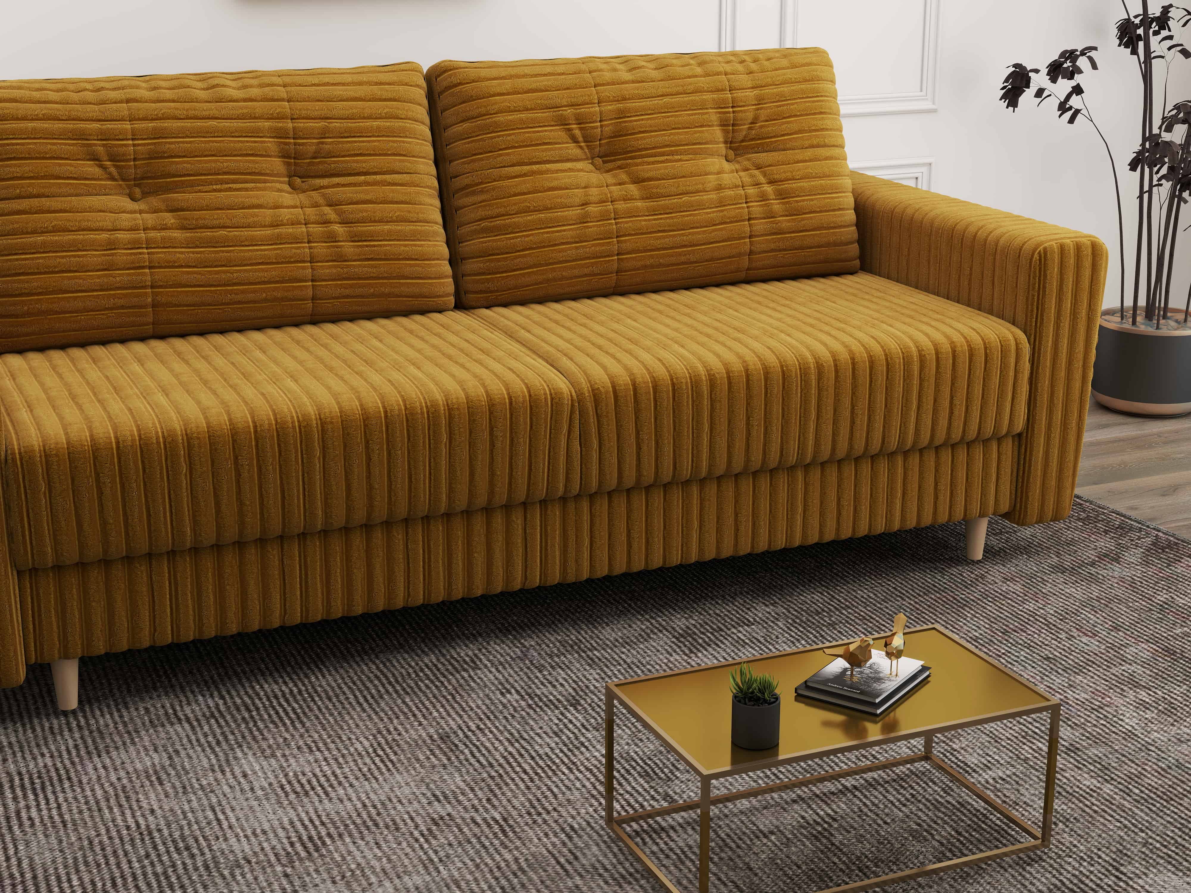 Canapea extensibilă dumonde cu ladă de depozitare si sezut confortabil din spuma HR, Summer Ambience Mustar 225x100 cm