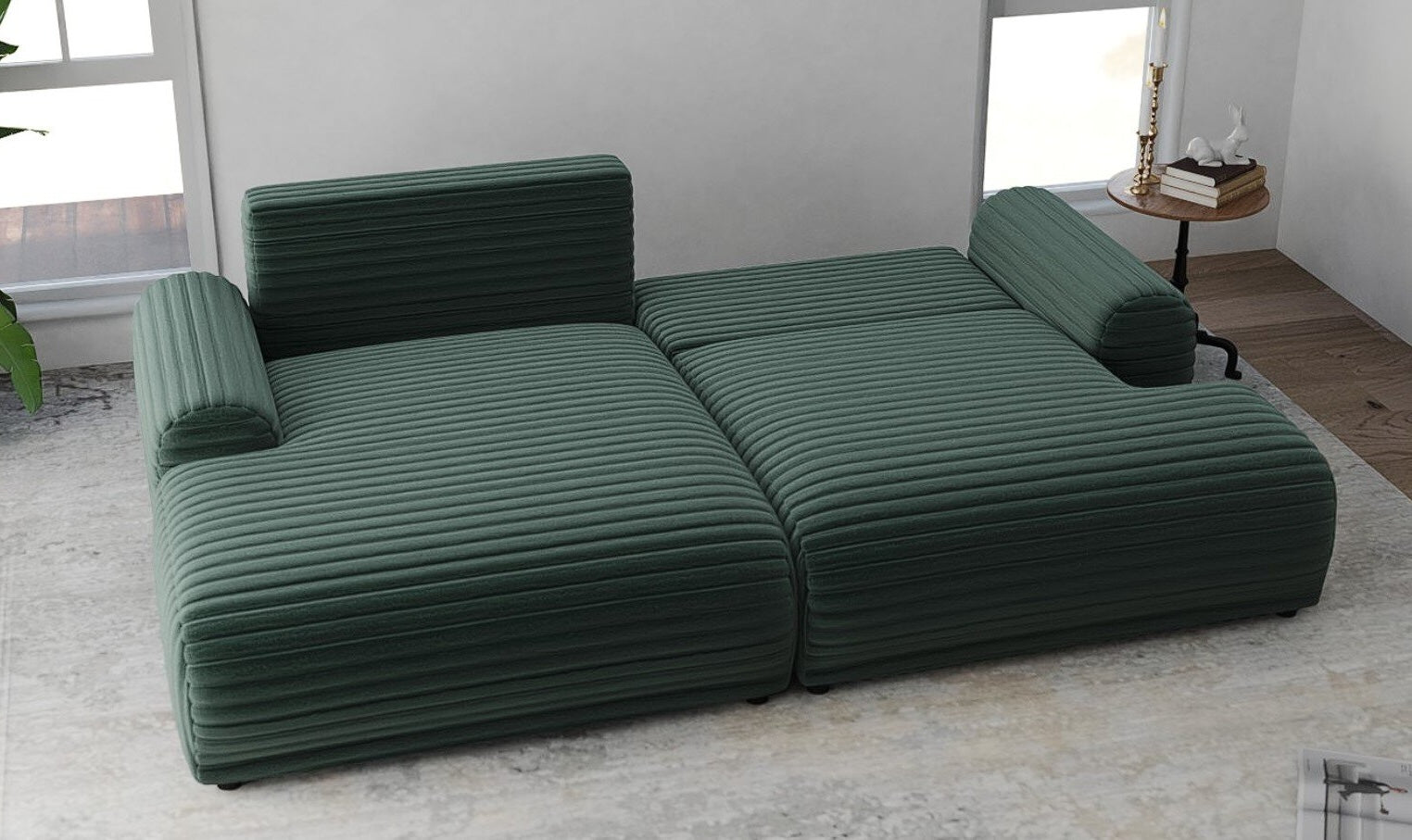 Colțar extensibil dumonde cu ladă de depozitare și șezut confortabil din spumă HR, Carlo Ambience Verde 240x145 cm