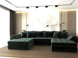 Colțar extensibil dumonde cu ladă de depozitare si sezut confortabil din spuma HR, Loana U Verde Ambience 355x185 cm Fabrica