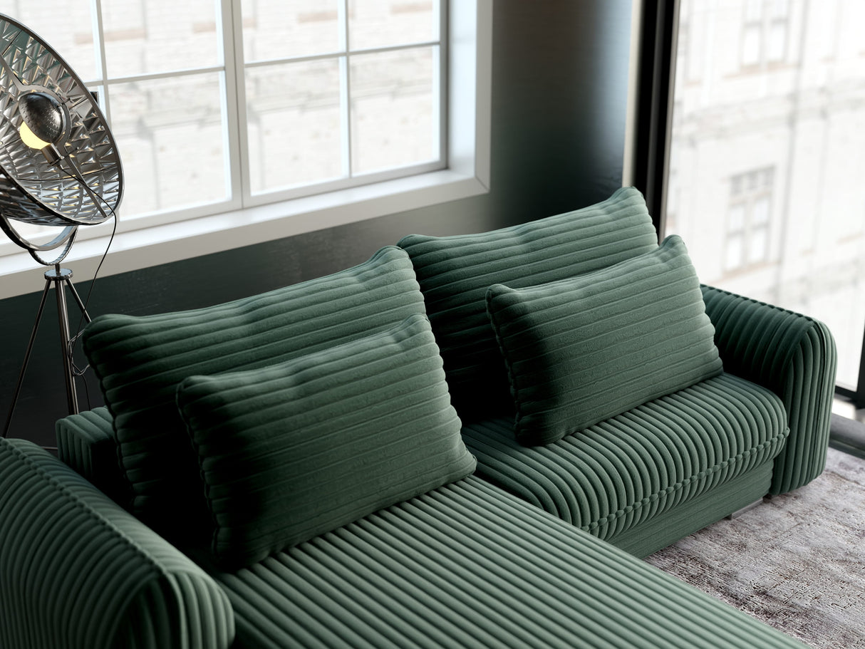 Colțar extensibil dumonde cu ladă de depozitare si sezut confortabil din spuma HR, Denver Ambience Verde 275x185 cm Fabrica