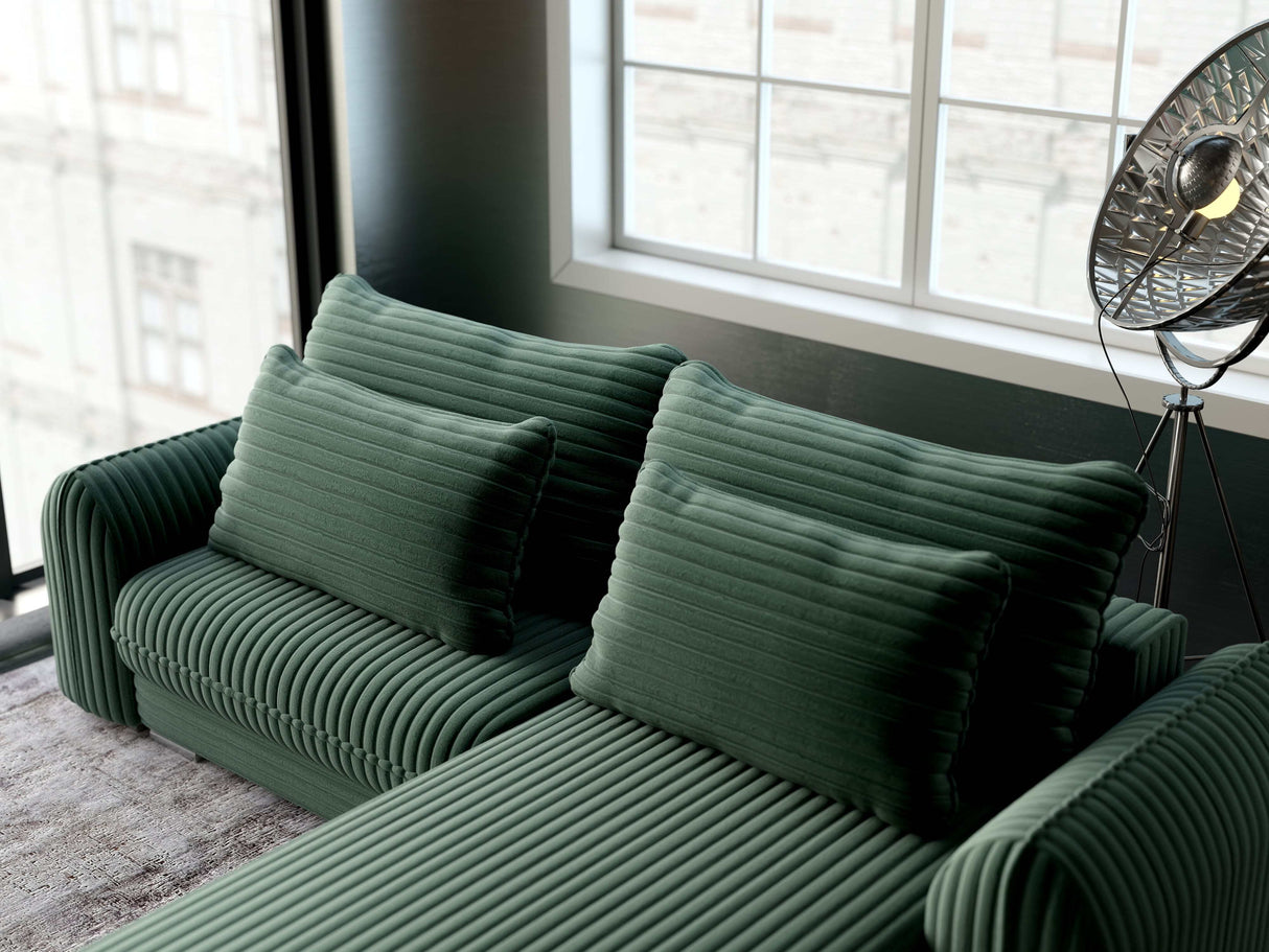 Colțar extensibil dumonde cu ladă de depozitare si sezut confortabil din spuma HR, Denver Ambience Verde 275x185 cm II Fabrica