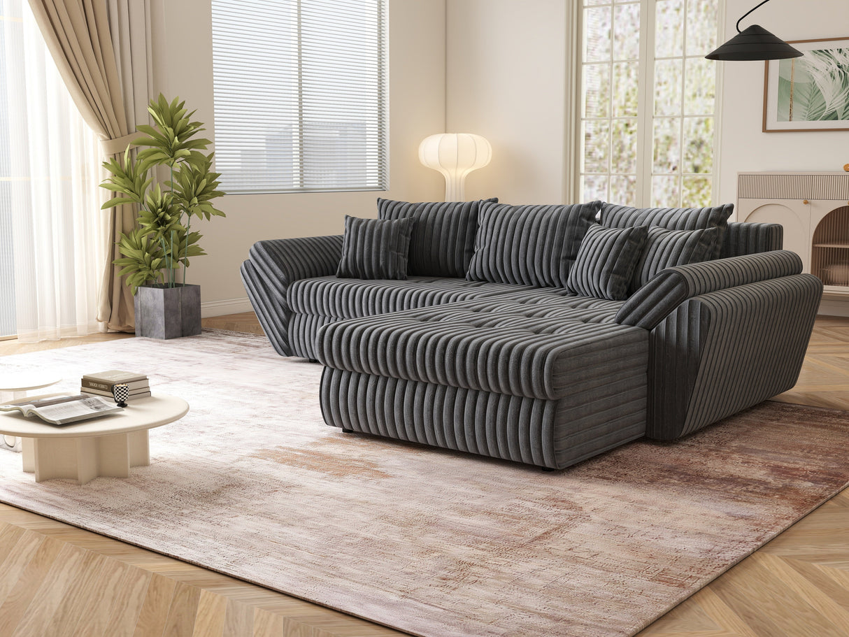 Colțar extensibil dumonde cu ladă de depozitare si sezut confortabil din spuma HR, Loana Gri Ambience II 270x185 cm Fabrica