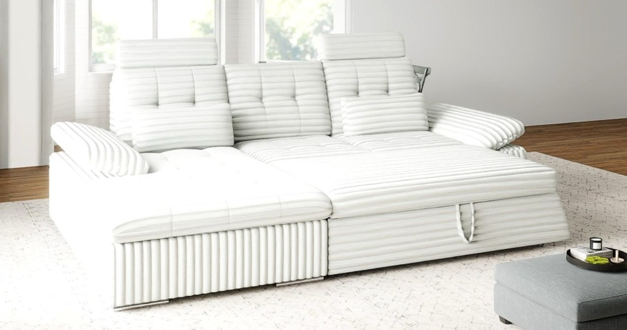 Colțar extensibil dumonde cu ladă de depozitare și șezut confortabil din spumă HR, Merkur Ambience Alb 270x168 cm