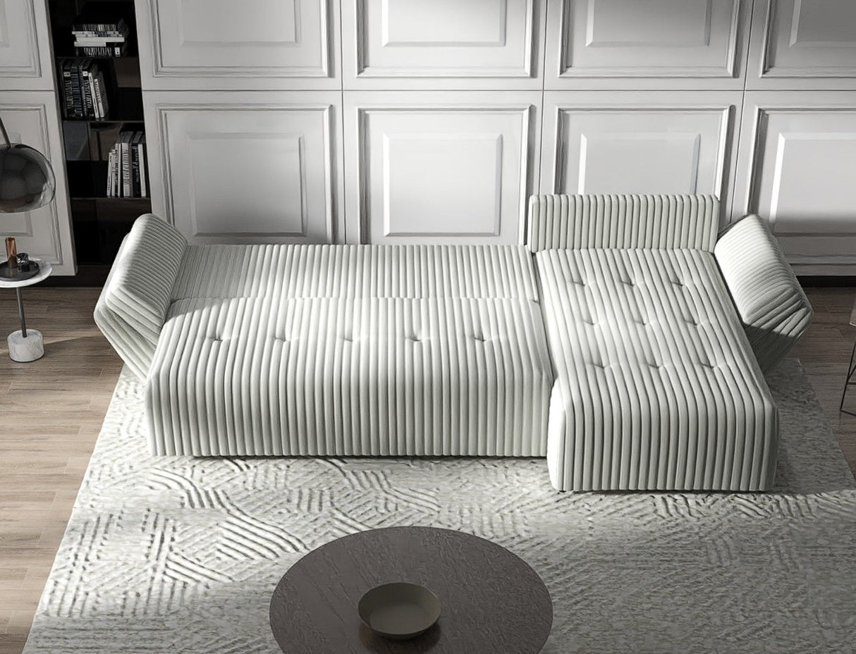 Colțar extensibil dumonde cu ladă de depozitare si sezut confortabil din spuma HR, Berlin XL Ambience Ivory II 350x185 cm Fabrica