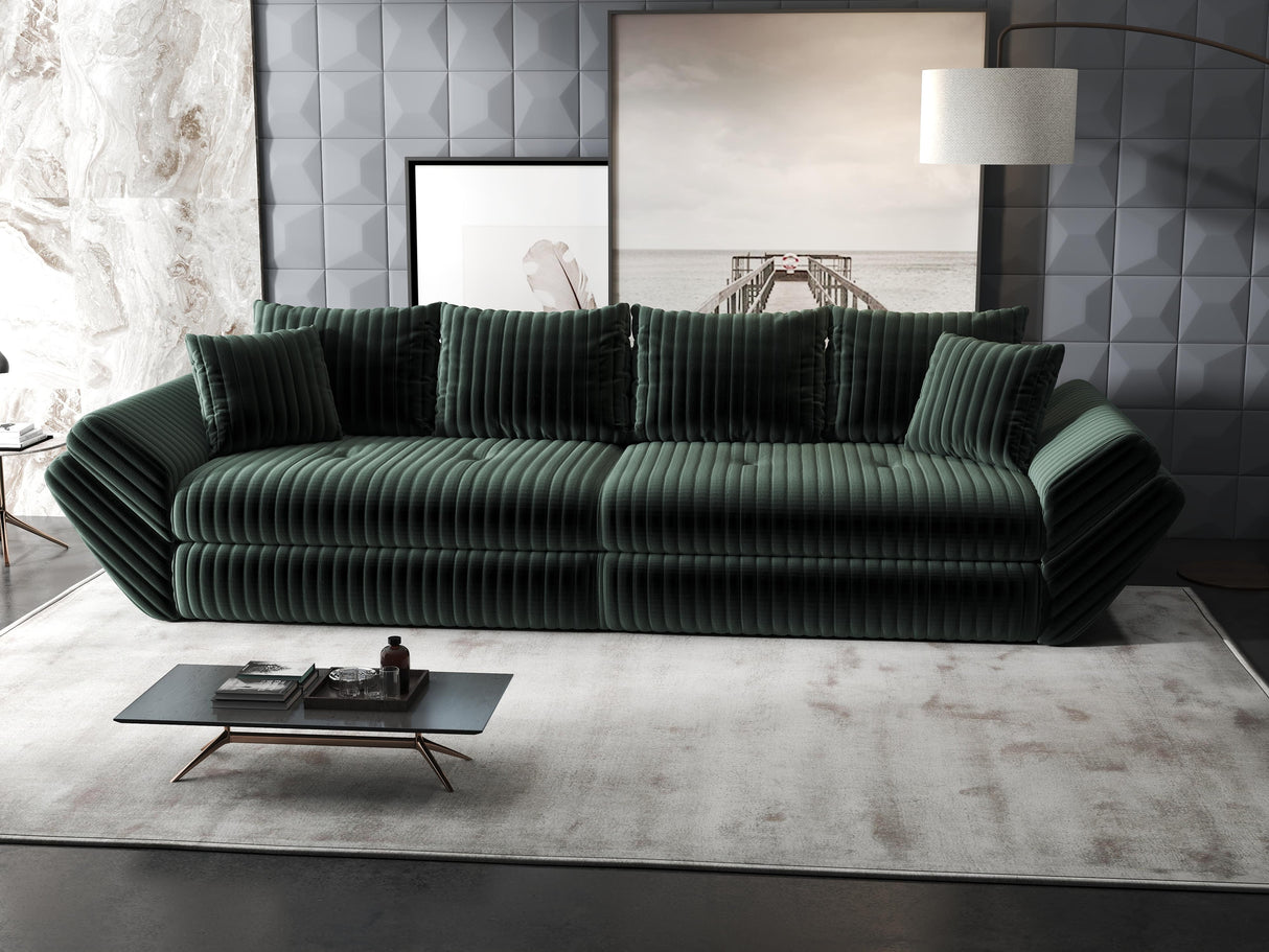 Canapea extensibilă dumonde cu ladă de depozitare si sezut confortabil din spuma HR, Loana Ambience Verde 300x100 cm Fabrica