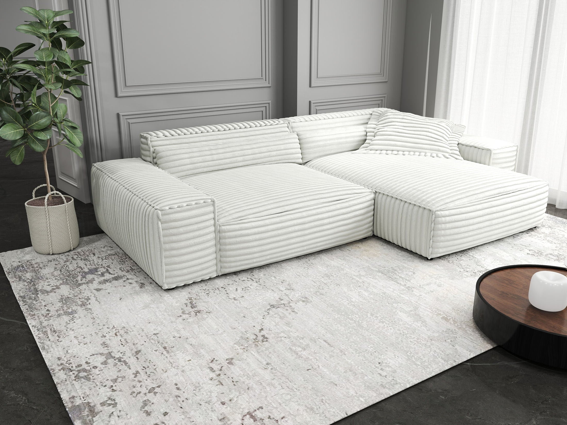 Colțar dumonde cu șezut confortabil din spumă HR, Marvelo Ambience Alb 264x175 cm II