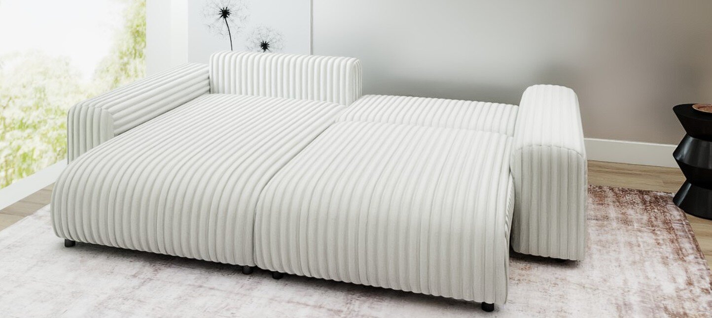 Colțar extensibil dumonde cu ladă de depozitare și șezut confortabil din spumă HR, Luma Ambience Alb 255x168 cm