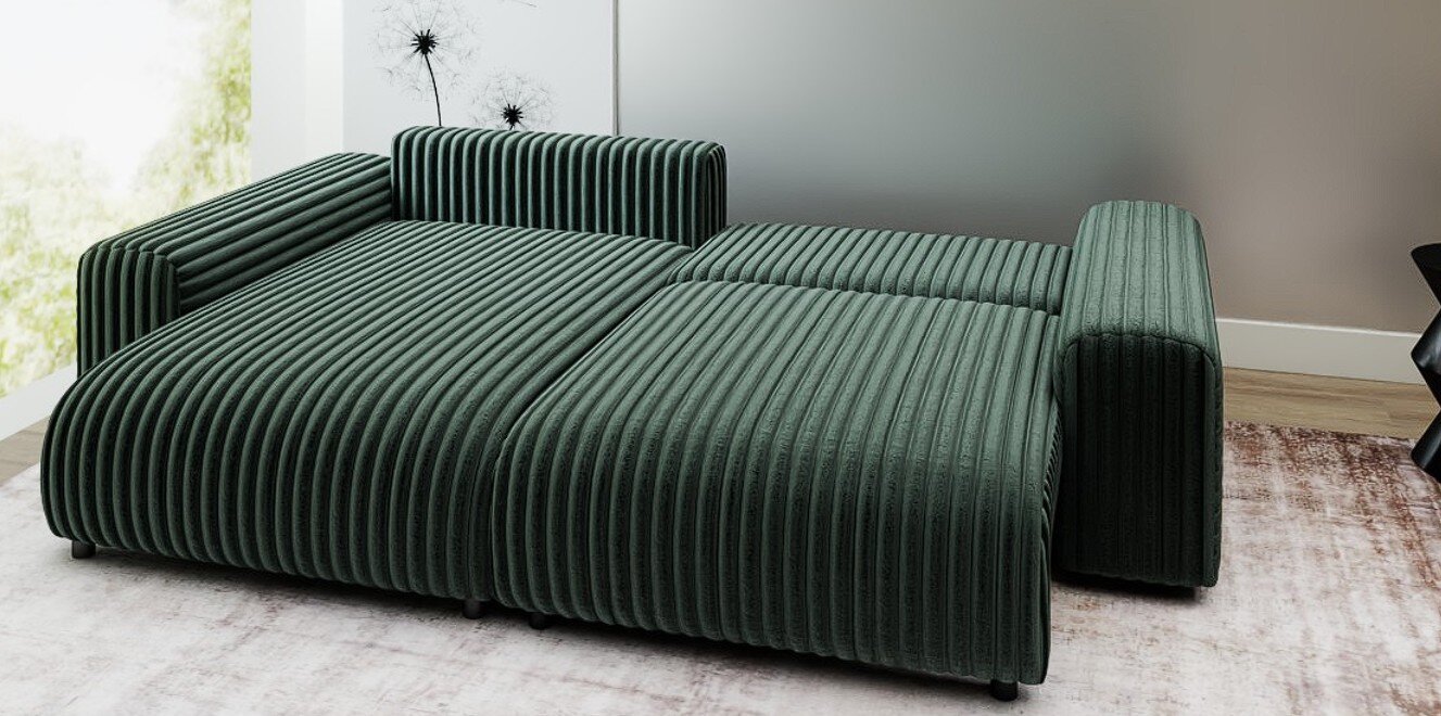 Colțar extensibil dumonde cu ladă de depozitare și șezut confortabil din spumă HR, Luma Ambience Verde 255x168 cm