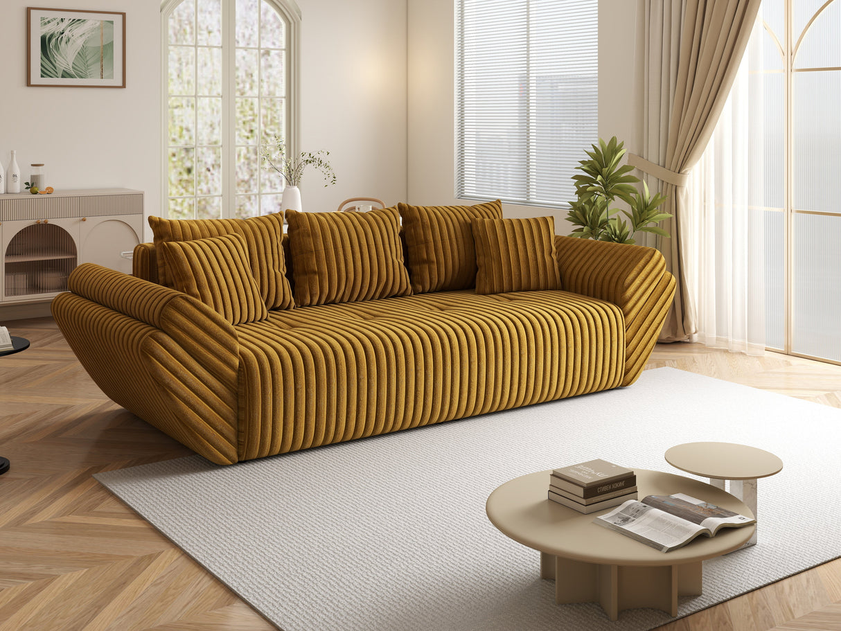 Canapea extensibilă dumonde cu ladă de depozitare si sezut confortabil din spuma HR, Ambience Mustar 250x100 cm Fabrica