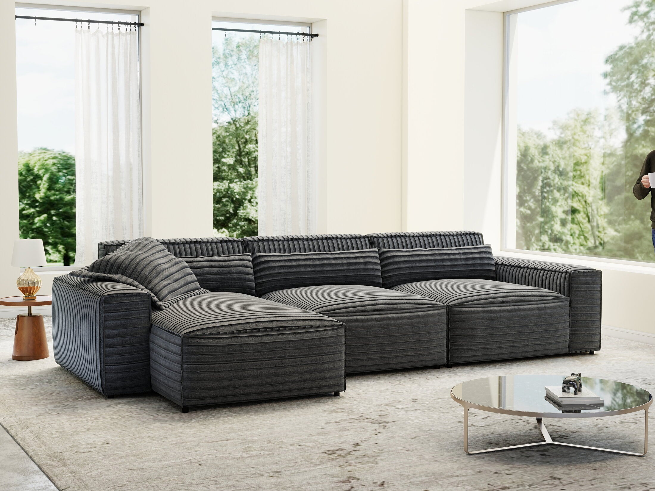 Colțar dumonde cu sezut confortabil din spuma HR, Marvelo XL Ambience Gri 366x175 cm