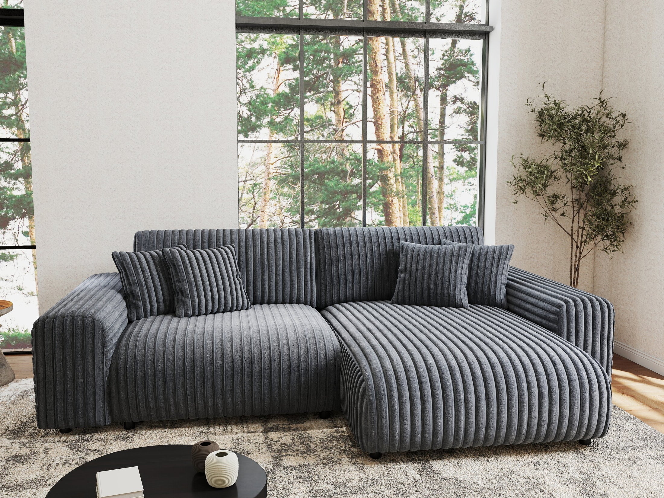 Colțar extensibil dumonde cu ladă de depozitare si sezut confortabil din spuma HR, Sarina Ambience Gri 255x168 cm II