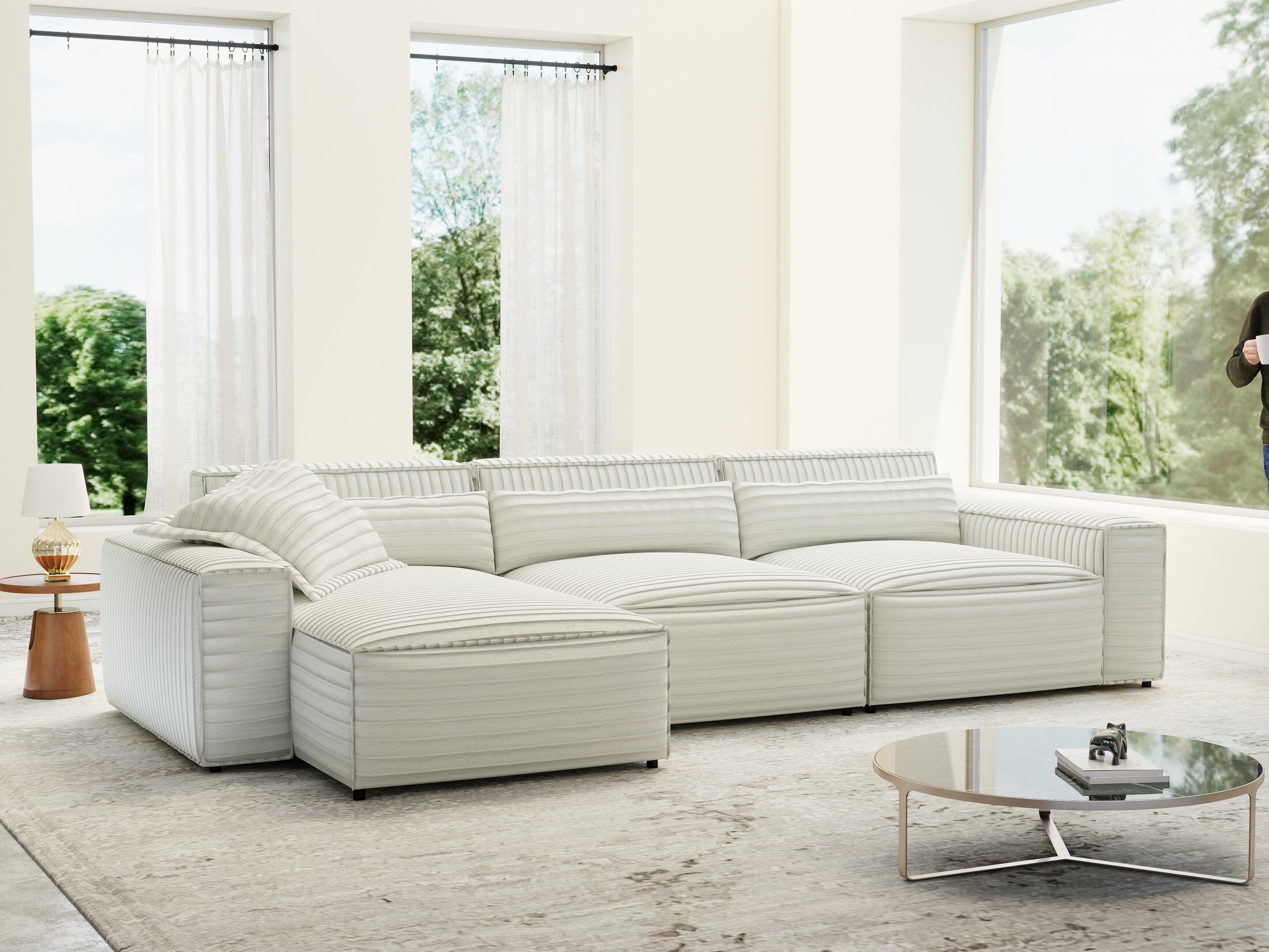 Colțar dumonde cu sezut confortabil din spuma HR, Marvelo XL Ambience Alb 366x175 cm