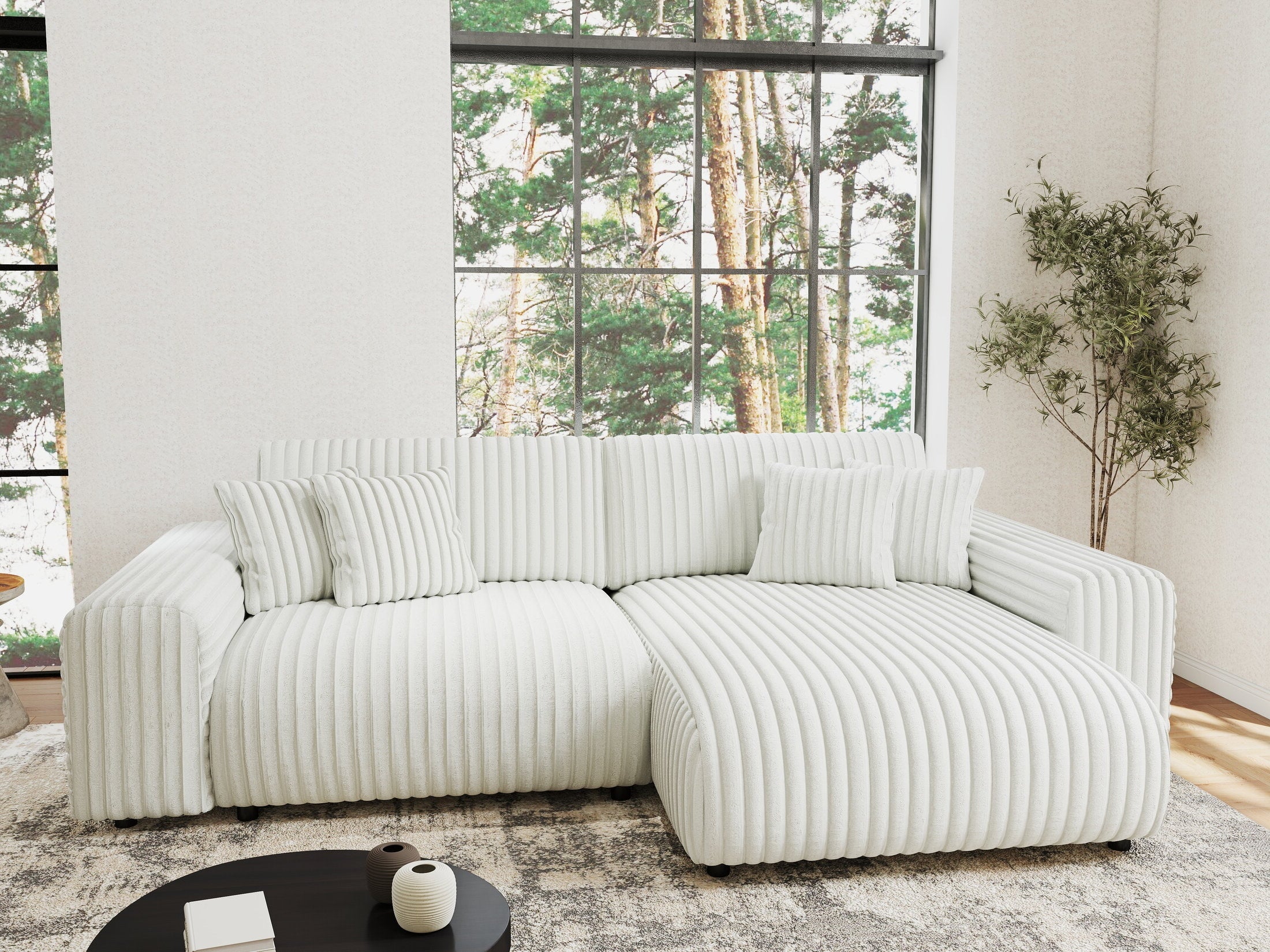 Colțar extensibil dumonde cu ladă de depozitare si sezut confortabil din spuma HR, Sarina Ambience Alb 255x168 cm II