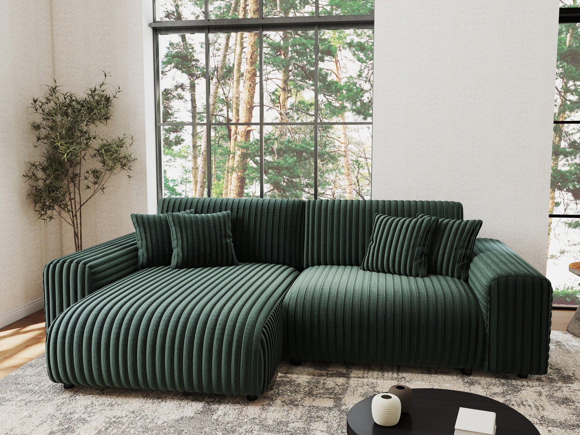 Colțar extensibil dumonde cu ladă de depozitare si sezut confortabil din spuma HR, Sarina Ambience Verde 255x168 cm