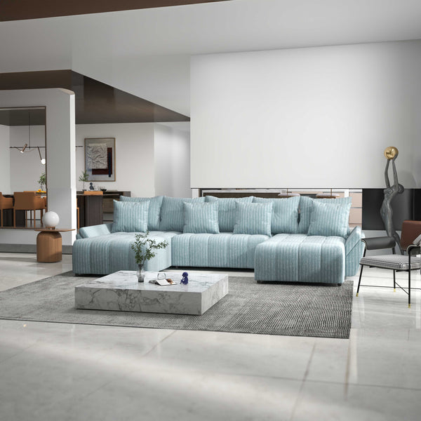 Colțar extensibil dumonde cu ladă de depozitare Berlin U Ambiance Mint 400x185 cm
