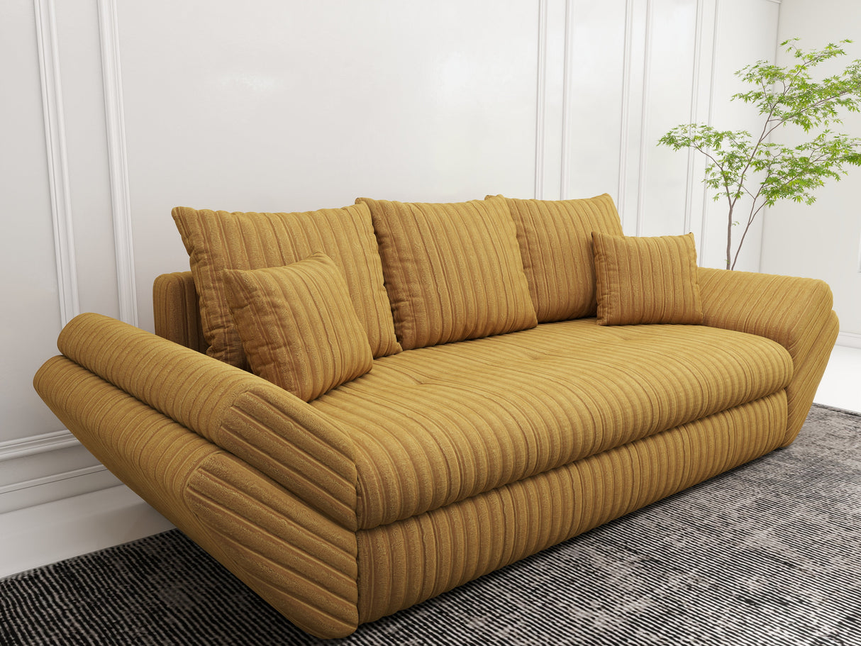 Canapea extensibilă dumonde cu ladă de depozitare si sezut confortabil din spuma HR, Loana Ambience Mustar 250x100 cm Fabrica