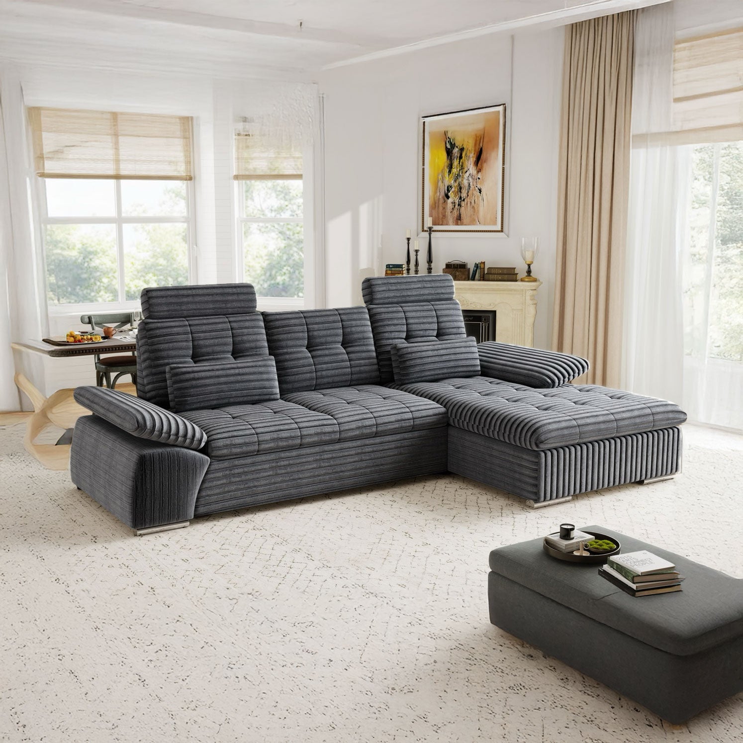 Colțar extensibil dumonde cu ladă de depozitare și șezut confortabil din spumă HR, Merkur Ambience Gri 270x168 cm II