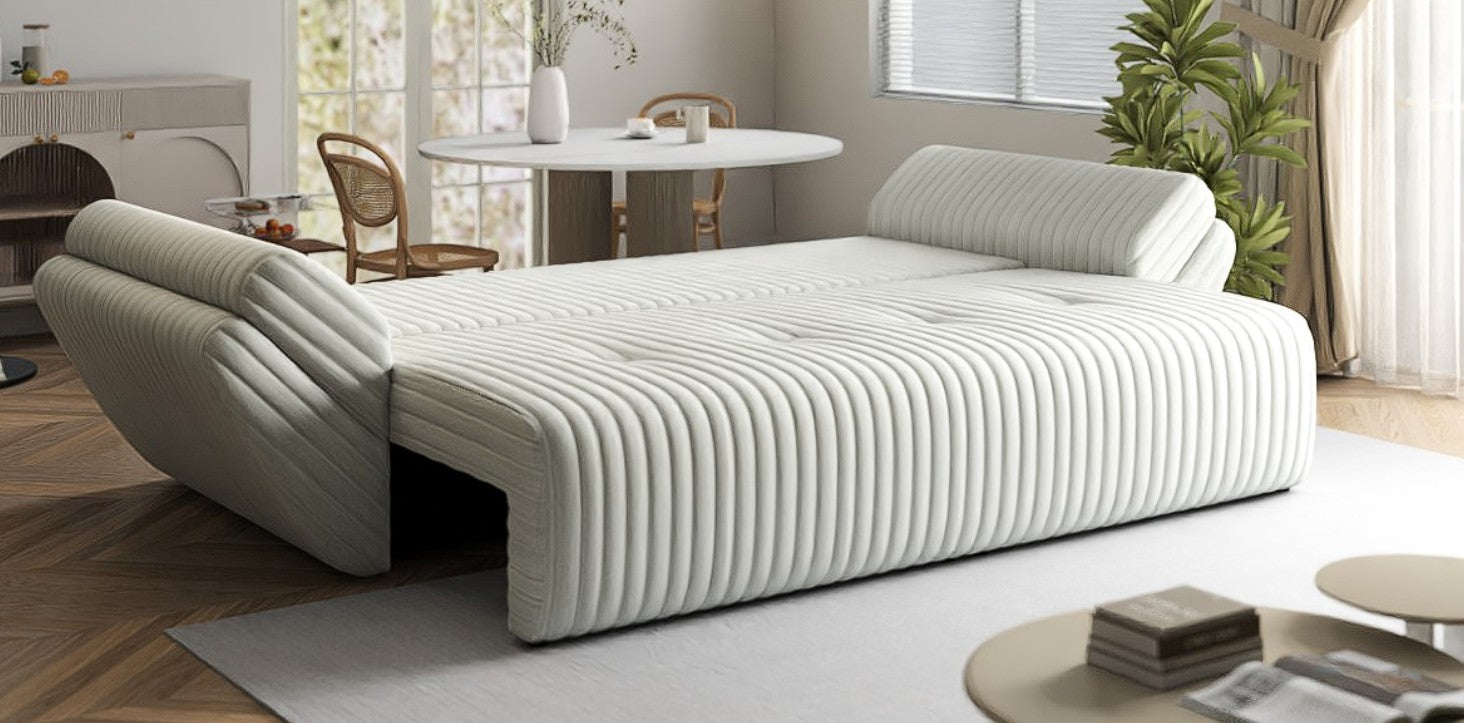 Canapea extensibilă dumonde cu ladă de depozitare si sezut confortabil din spuma HR, Berlin Ambience White 250x100 cm Fabrica