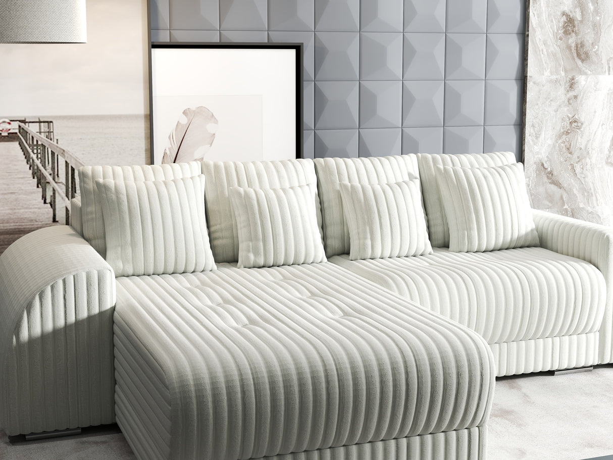 Colțar extensibil dumonde cu ladă de depozitare si sezut confortabil din spuma HR, Verona Ambience Alb 290x185 cm Fabrica