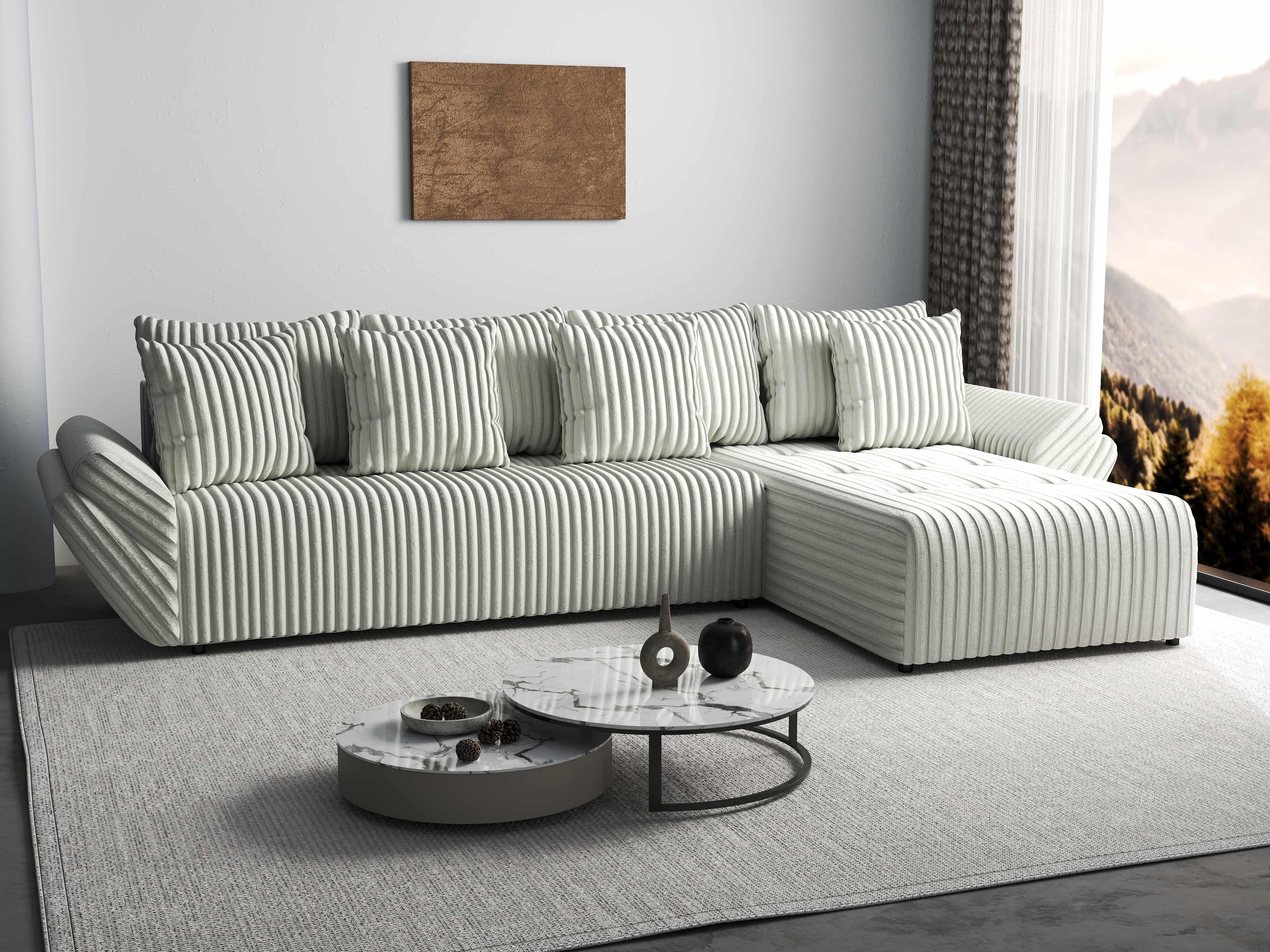 Colțar extensibil dumonde cu ladă de depozitare si sezut confortabil din spuma HR, Berlin XL Ambience Ivory II 350x185 cm Fabrica