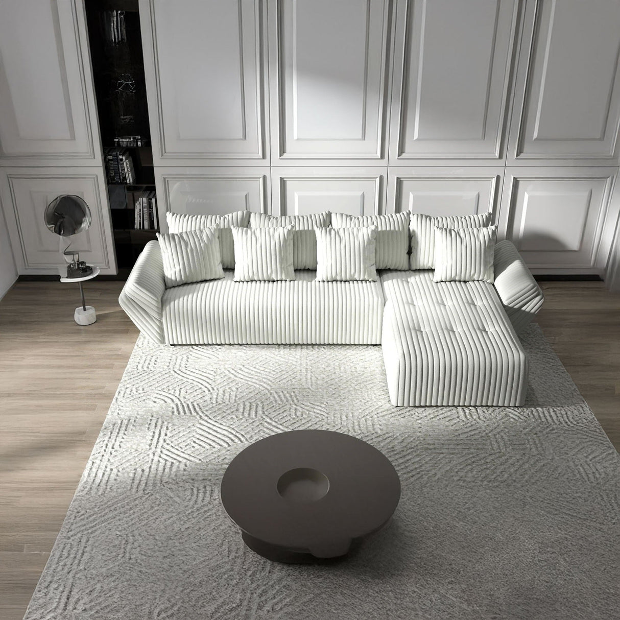 Colțar extensibil dumonde cu ladă de depozitare si sezut confortabil din spuma HR, Berlin XL Ambience Ivory II 350x185 cm Fabrica