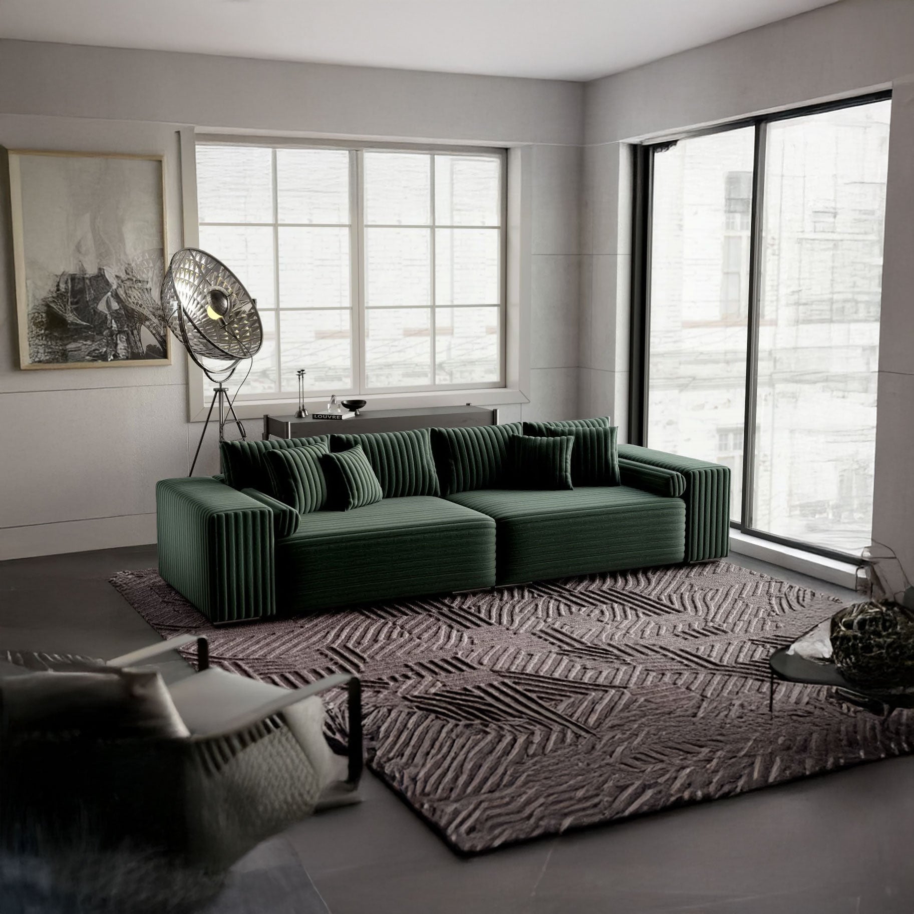 Canapea extensibilă dumonde cu ladă de depozitare si sezut confortabil din spuma HR, Marbela Ambience Green XXL 295x100 cm fabrica