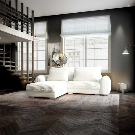 Colțar extensibil dumonde cu ladă de depozitare si sezut confortabil din spuma HR, Denver Ambience Alb 275x185 cm Fabrica