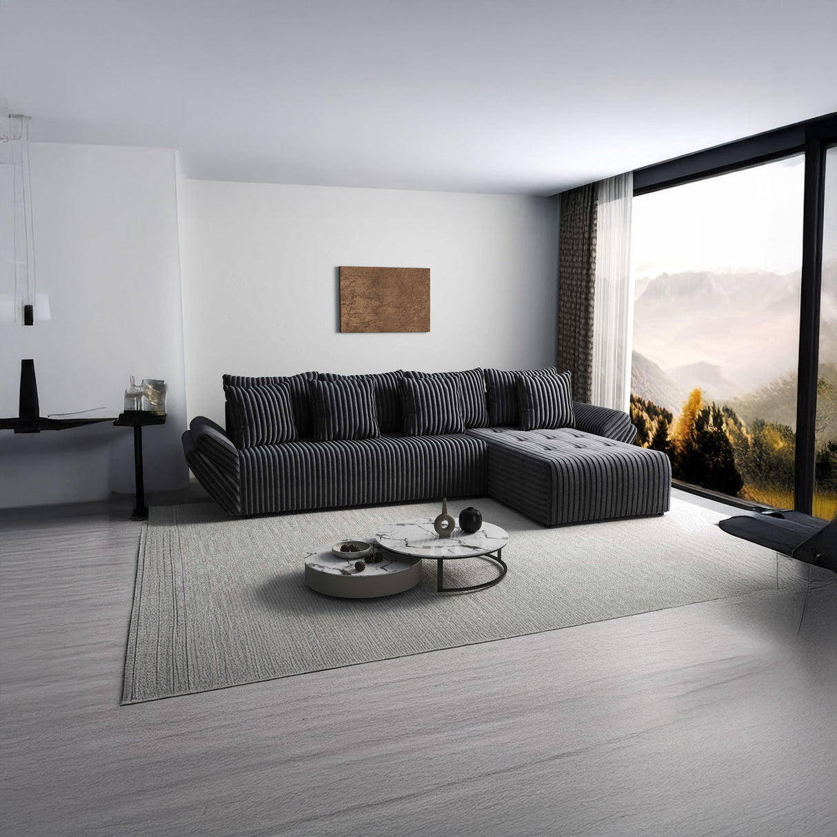 Colțar extensibil dumonde cu ladă de depozitare si sezut confortabil din spuma HR, Berlin XL Ambience Grey II 350x185 cm