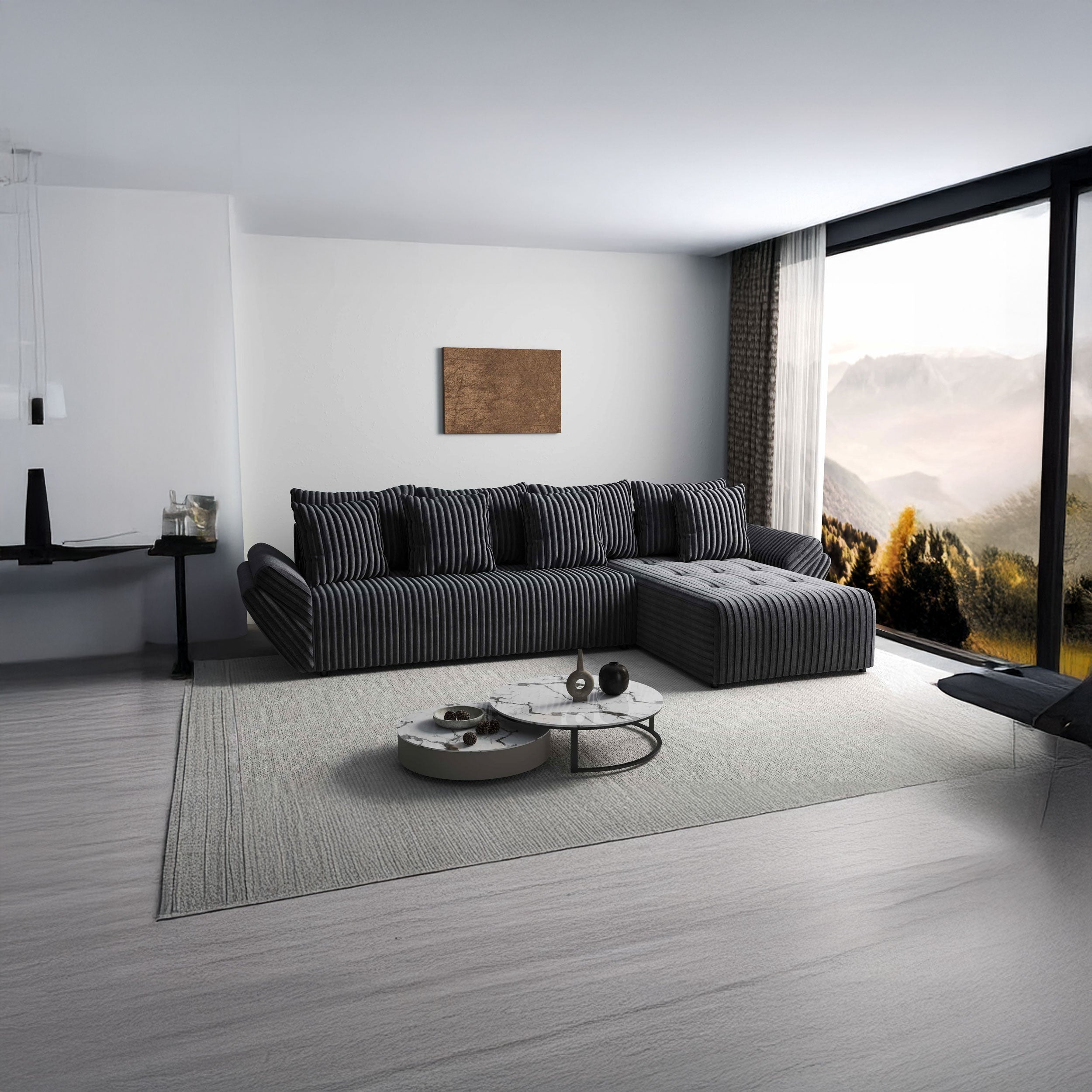 Colțar extensibil dumonde cu ladă de depozitare si sezut confortabil din spuma HR, Berlin XL Ambience Grey II 350x185 cm Fabrica