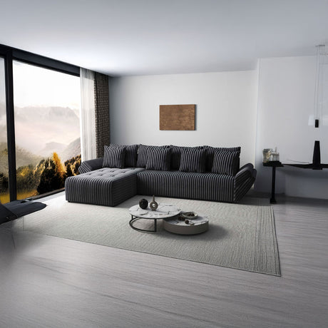 Colțar extensibil dumonde cu ladă de depozitare si sezut confortabil din spuma HR, Berlin XL Ambience Grey 350x185 cm Fabrica