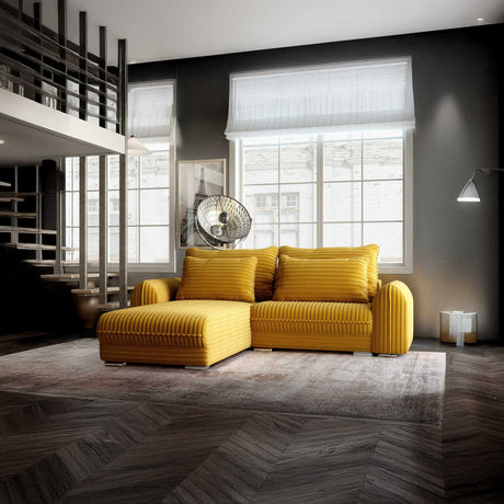 Colțar extensibil dumonde cu ladă de depozitare si sezut confortabil din spuma HR, Denver Ambience Mustar 275x185 cm Fabrica