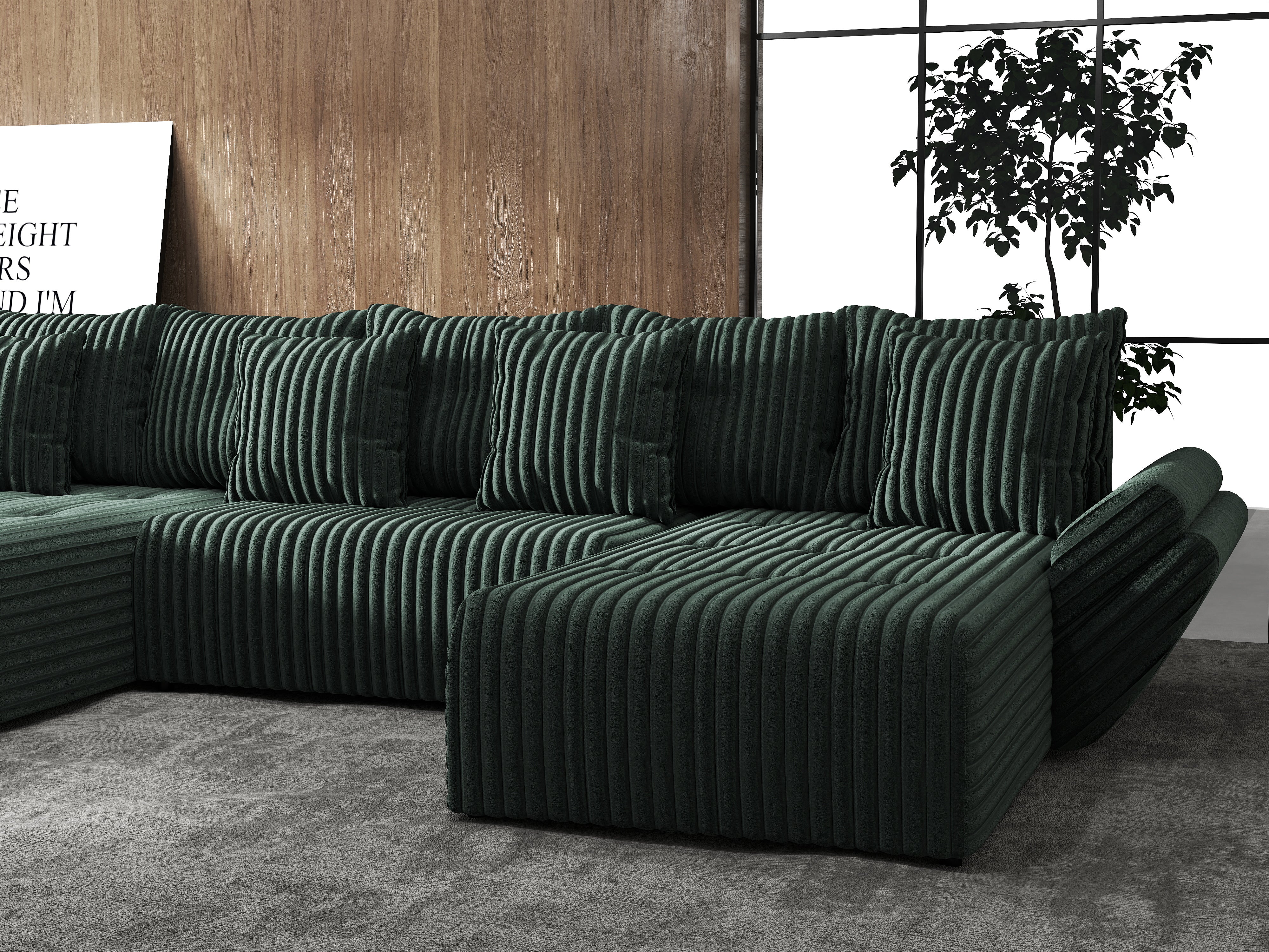 Colțar extensibil dumonde cu ladă de depozitare si sezut confortabil din spuma HR, Berlin U Verde Ambience 380x180 cm Fabrica