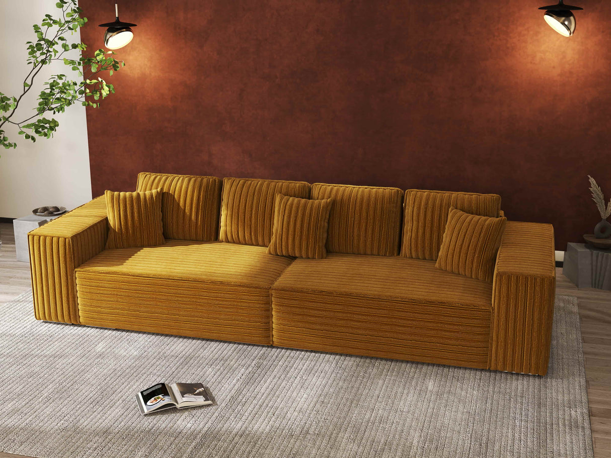 Canapea extensibilă dumonde cu ladă de depozitare si sezut confortabil din spuma HR, Dream Ambience Mustar 310x100 cm Fabrica