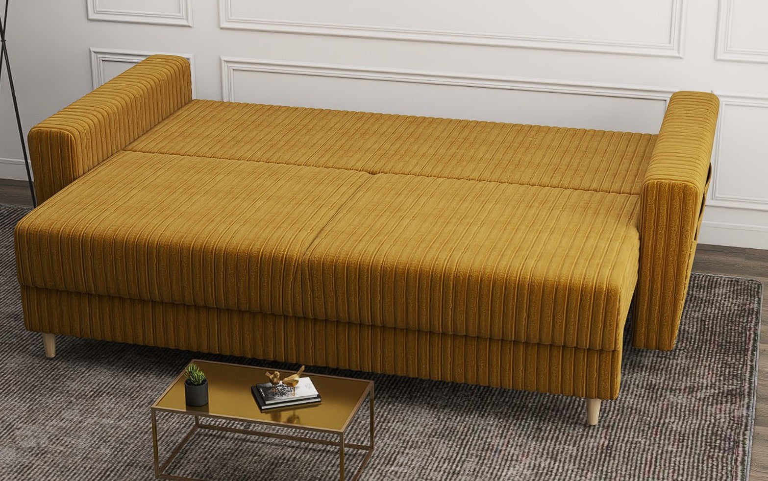 Canapea extensibilă dumonde cu ladă de depozitare si sezut confortabil din spuma HR, Summer Ambience Mustar 225x100 cm