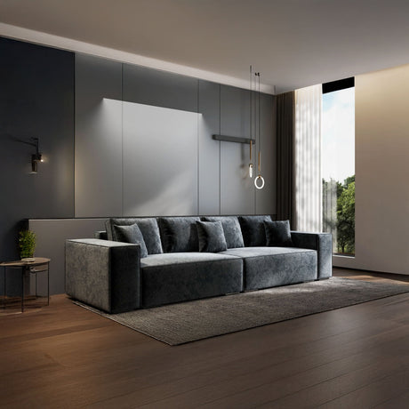 Canapea extensibilă dumonde cu ladă de depozitare si sezut confortabil din spuma HR, Dream Euphoria Gri Grafit 310x100 cm Fabrica