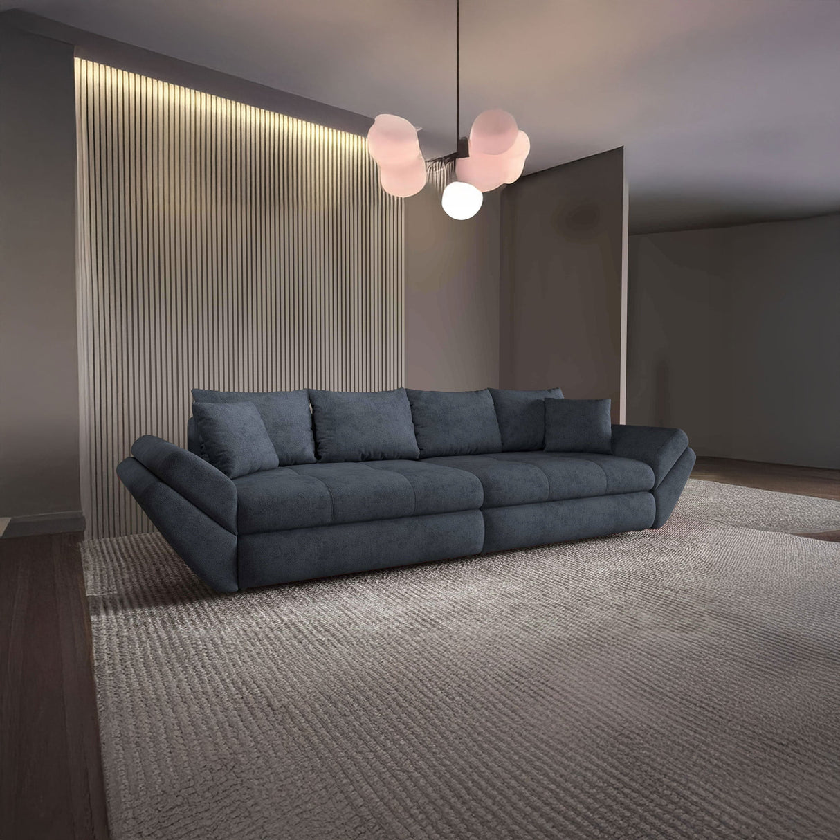 Canapea extensibilă dumonde cu ladă de depozitare si sezut confortabil din spuma HR, Loana Enjoy Antracit 300x100 cm Fabrica