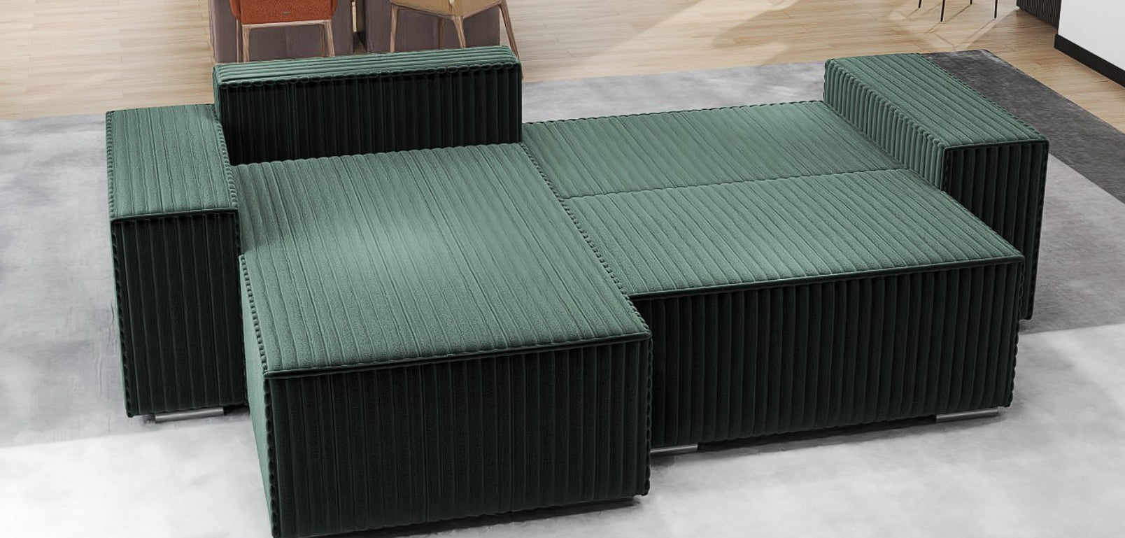 Colțar extensibil dumonde cu ladă de depozitare si sezut confortabil din spuma HR, Dream Ambience Verde 290x185 cm Fabrica