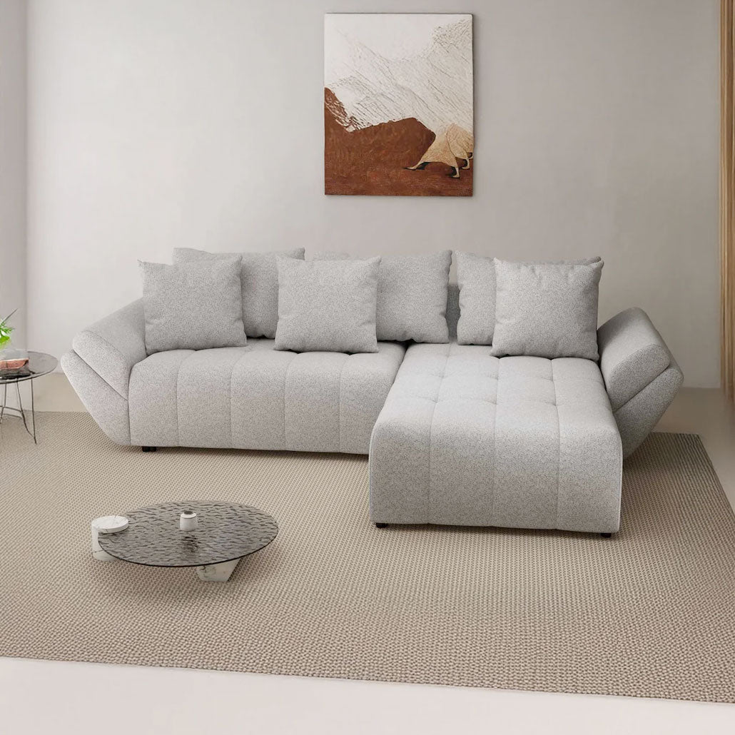 Colțar extensibil dumonde cu ladă de depozitare si sezut confortabil din spuma HR, Berlin Euphoria Gri 280x185 cm II Fabrica