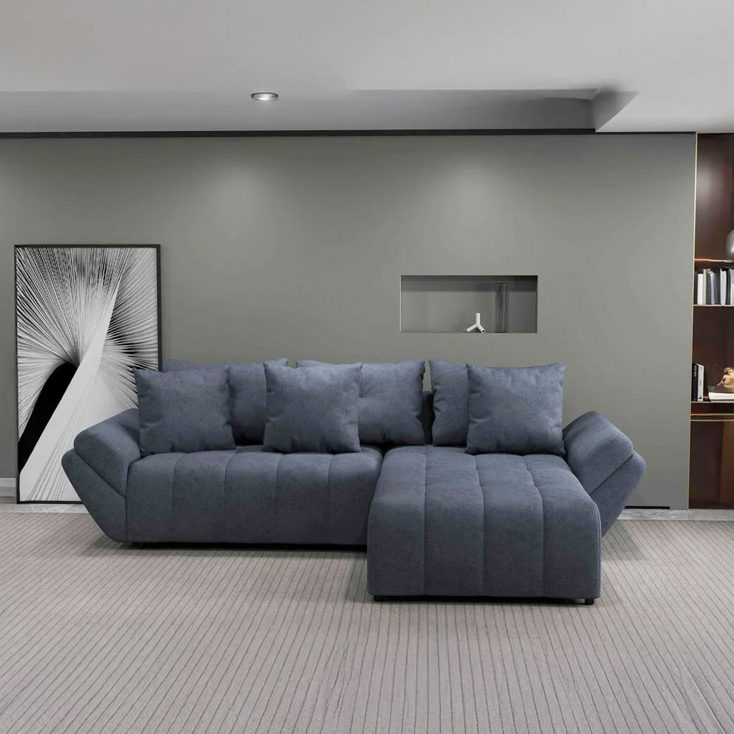 Colțar extensibil dumonde cu ladă de depozitare si sezut confortabil din spuma HR, Berlin Grey II 280x185 cm Fabrica
