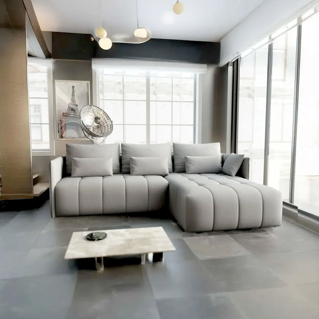 Colțar extensibil dumonde cu ladă de depozitare si sezut confortabil din spuma HR, Malta Grey II 235x185 cm Fabrica