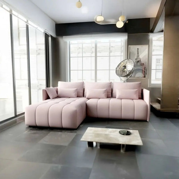 Colțar extensibil dumonde cu ladă de depozitare Malta Enjoy Flamingo 235x185 cm