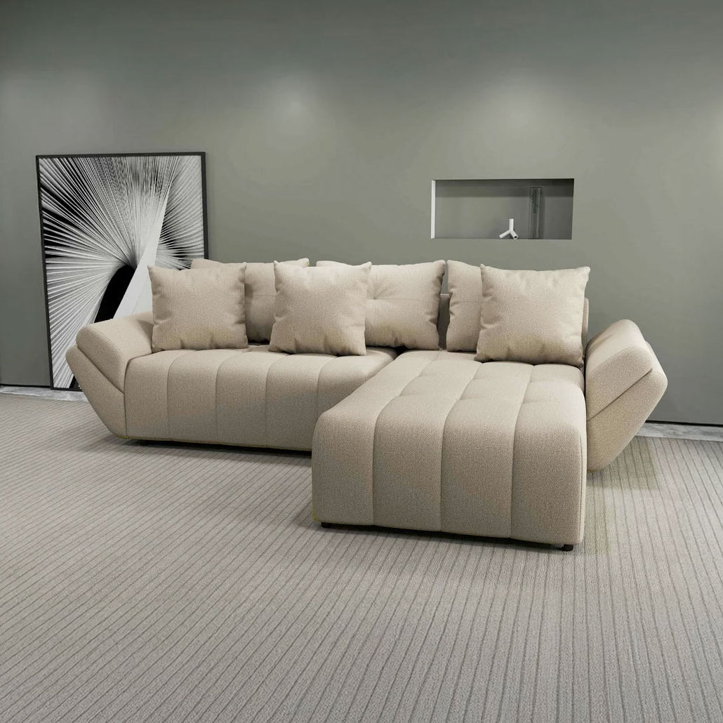 Colțar extensibil dumonde cu ladă de depozitare si sezut confortabil din spuma HR, Berlin Enjoy Beige 280x185 cm II Fabrica