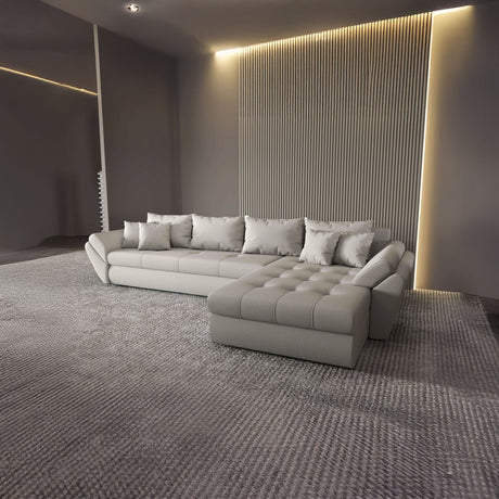 Colțar extensibil dumonde cu ladă de depozitare si sezut confortabil din spuma HR, Loana XL Enjoy Beige II 335x185 cm Fabrica