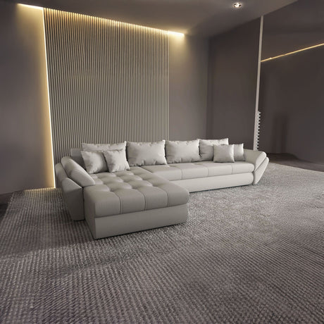 Colțar extensibil dumonde cu ladă de depozitare si sezut confortabil din spuma HR, Loana XL Enjoy Beige 335x185 cm Fabrica