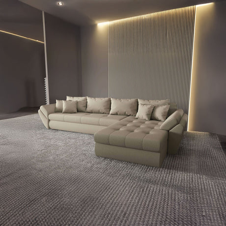 Colțar extensibil dumonde cu ladă de depozitare si sezut confortabil din spuma HR, Loana XL Enjoy Bej II 335x185 cm Fabrica