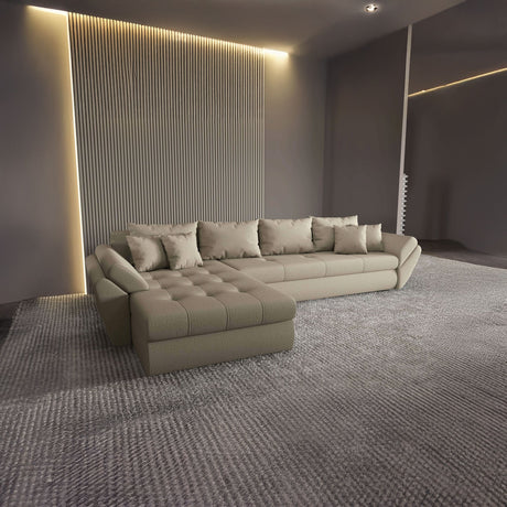Colțar extensibil dumonde cu ladă de depozitare si sezut confortabil din spuma HR, Loana XL Enjoy Bej 335x185 cm Fabrica