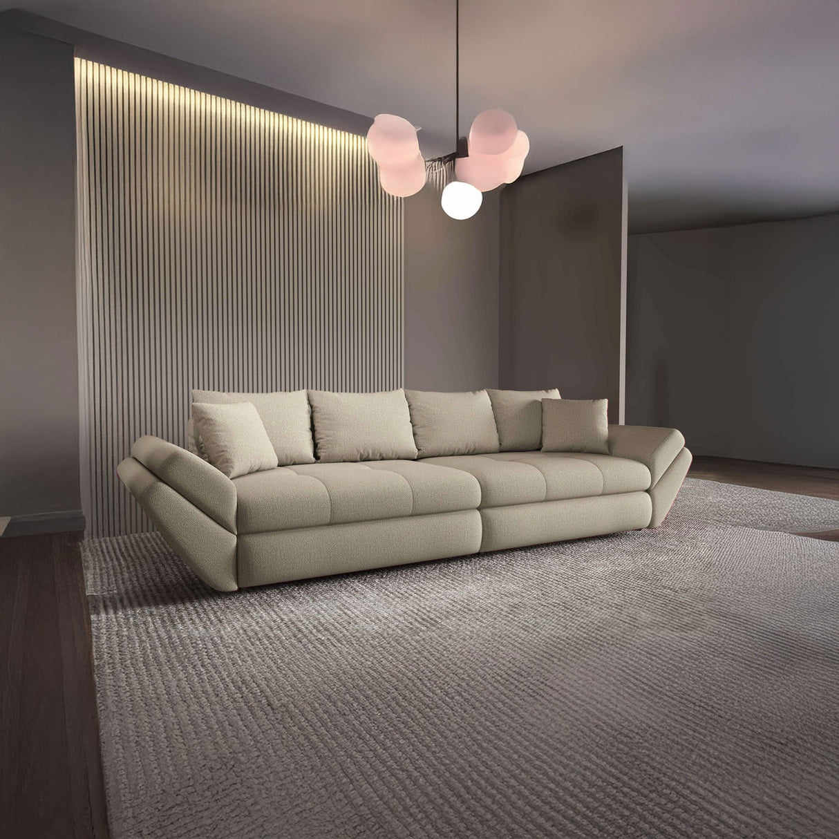 Canapea extensibilă dumonde cu ladă de depozitare si sezut confortabil din spuma HR, Loana Enjoy Bej 2 300x100 cm Fabrica